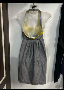 Pinstripe Halter Neck Dress with Vest Detail
