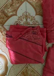 Red Satin Lace Trim Gown
