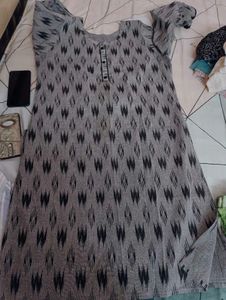 Grey Ikkat Print Kurta