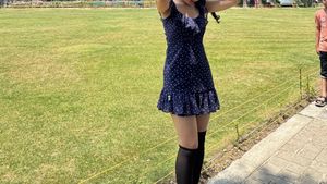 Navy Polka Dot Ruffle Dress