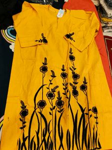 Yellow Kurta with Black Floral Print