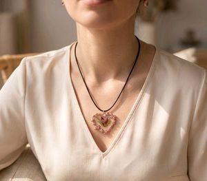 Heart Pendant Necklace with Dried Flowers
