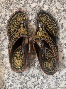 Embroidered Black Flip-Flop Sandals