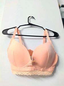 Pretty Peach Lace Trim Bra