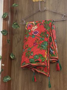 Vibrant Floral Dupatta with Tassels