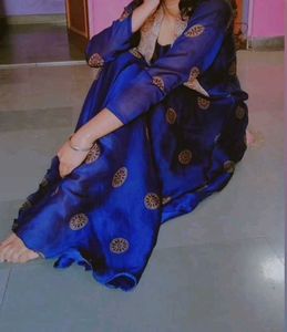 Elegant Blue Printed Anarkali Gown