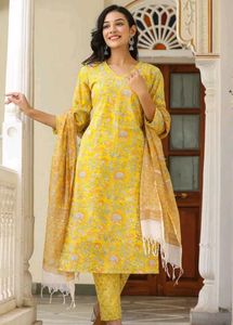 Yellow Printed Kurta Set