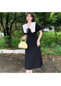 Chic Black Midi Dress with White Collar