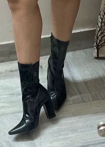 Black Faux Leather Ankle Boots