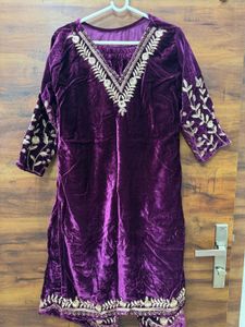 3- Piece Velvet Kurta Set with Embroidery