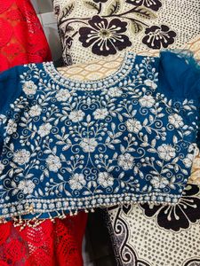 blue crop top fully embroidered