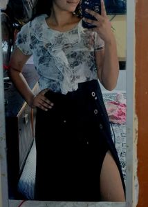 Floral Ruffle Sheer Top And skirt Set
