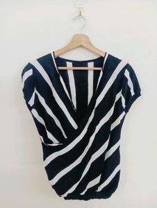 Chic Black &amp; White Striped Wrap Top
