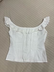 Off-Shoulder Lace Trim White Blouse