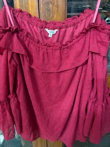 Chic Off-Shoulder Red Ruffle Top