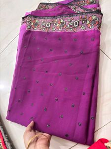 Vibrant Purple Embroidered Georgette Saree