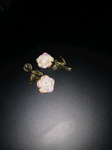 Iridescent White Rose Asymmetric Drop Earrings