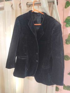 Dark Blue Velvet Blazer