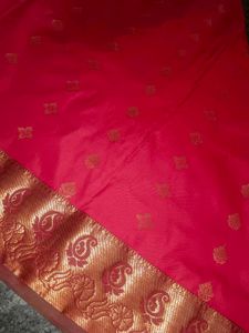 Vibrant Red Saree with Gold Border