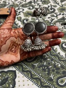Oxidized Silver Jhumka Earrings perfect for Navrat