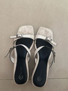 White Buckle Strap Flat Sandals