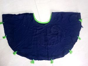 Embroidered Navy Blue Poncho Top