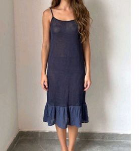 elegant Navy Slip Dress with Ruffle