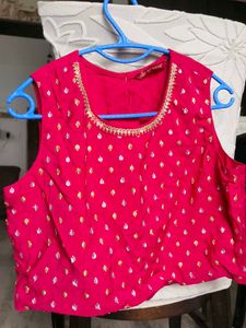 Vibrant Pink Ethnic Blouse with Gold Embellishment