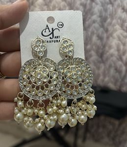 Elegant Pearl & Crystal Chandbali Earrings