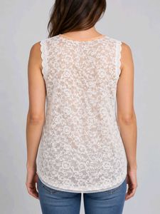 Chic Lace Trimmed Embroidered Tank Top