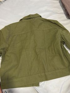 Olive Green Cropped Denim Jacket
