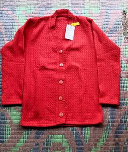 Red Button-Up Cardigan Sweater