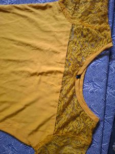 Yellow Lace Sleeve Kurti