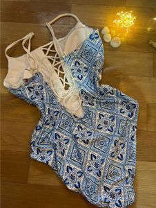 Blue &amp; White Patterned One-Piece Swimsuit