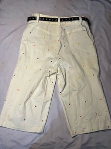 Cream Polka Dot Capris with Belt