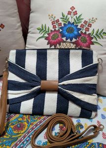 Striped Clutch with Bow Detail