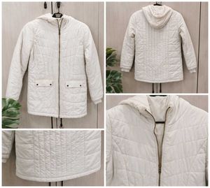 🤍 Elegant Off-White Hooded Winter Quilted Jacket
