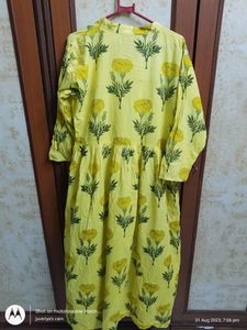Yellow Cotton Front Slit Kurti
