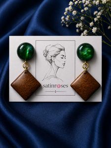 Emerald & Wood Diamond Earrings