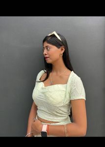 Stylish Textured Crop Top &amp; Pants Set