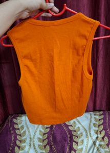 Orange Ribbed Sleeveless Top