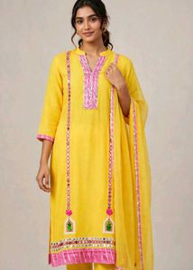 Vibrant Yellow Kurta Set with Mirror Work
