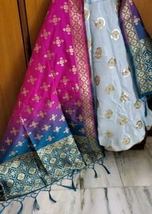Lengha Choli Duppata Set Material Silk