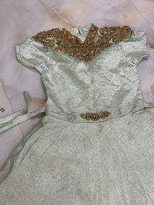 Green Stone Work  Gown For Kids