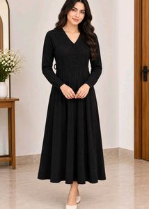 Elegant Black Knit Midi Dress