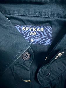 Men's Navy Blue Embroidered Casual Shirt