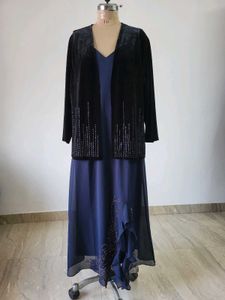Elegant Blue Gown with Embellished Jacket