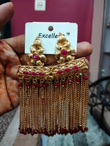 Beautiful Gold Plated Earrings with Red Stones