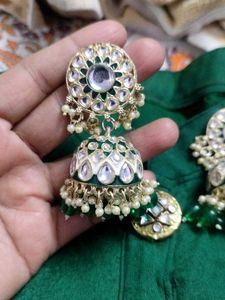 Elegant Jhumka Earrings with Pearl & Stone