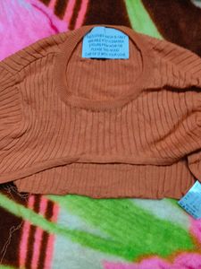 Orange Ribbed Knit Crop Top